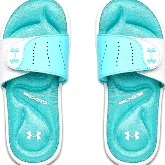 Under Armour Shoes | Kids Under Armour Slide Sandals Memory Foam 1 | Color: Blue/White | Size: Various | Ali54321's Closet